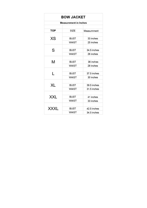Sequin Bow Jacket Size Chart
