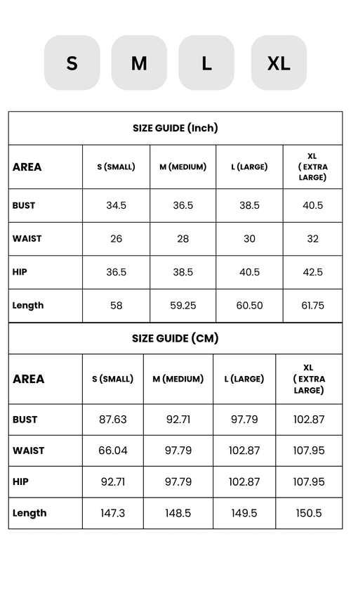Cottage Maxi Dress Size Chart