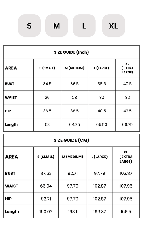 Flora Maxi Dress Size Chart