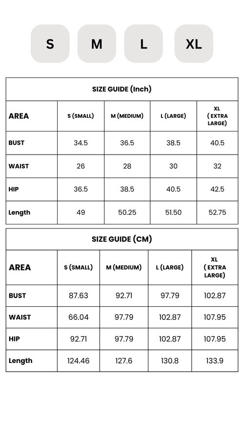 Sunday Midi Dress Size Chart