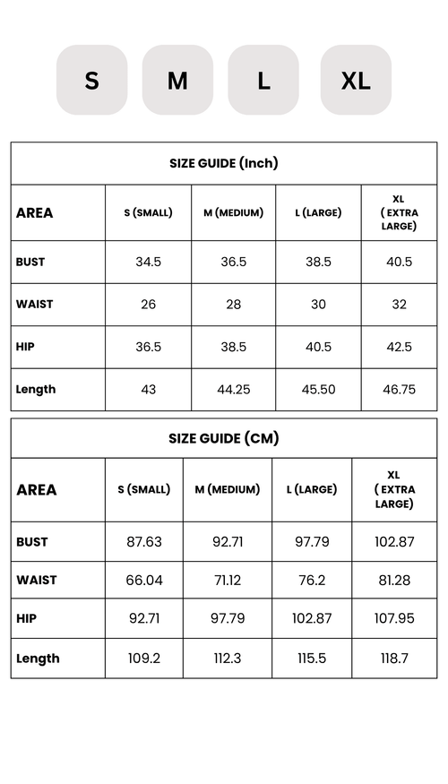 Trapezium Midi Dress Size Chart